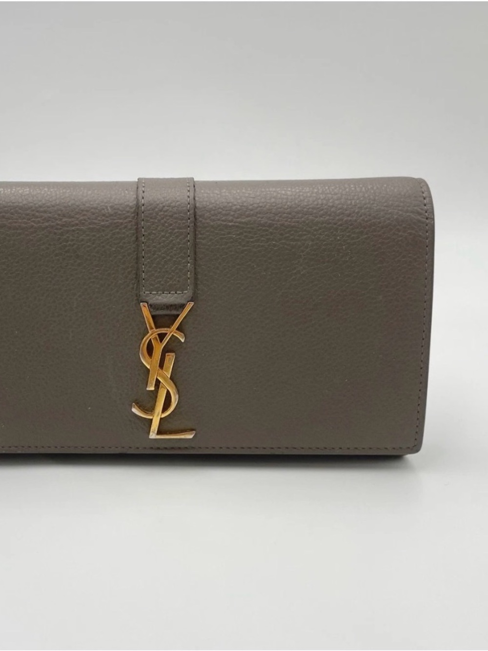 Auth Saint Laurent YSL Logo Cassandra Leather Gray Long Wallet With box& dustbag - Picture 2 of 14